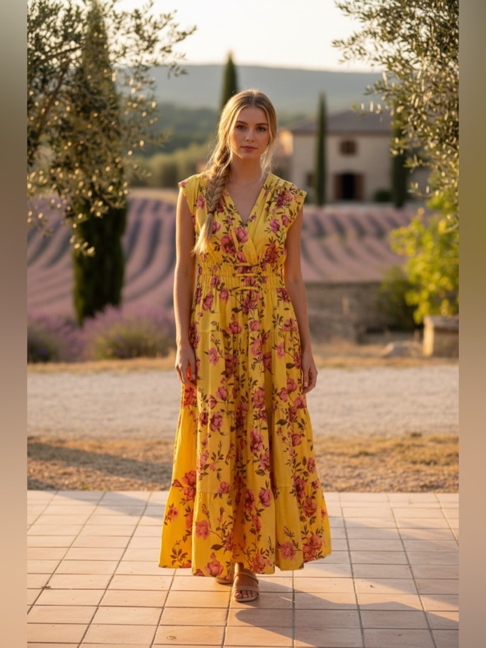 153 • Augustine Yellow Smock Waist Floral Maxi Dress